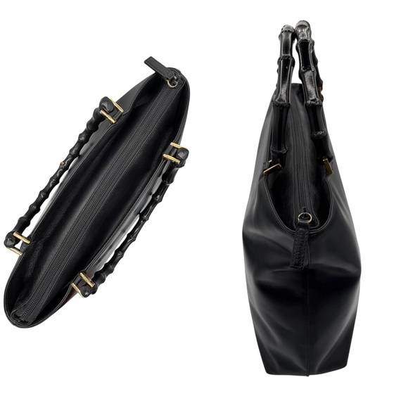 Gucci Vintage Bamboo Top Handle Black Leather Bag w/ unbranded Strap + COA - Picture 3 of 16